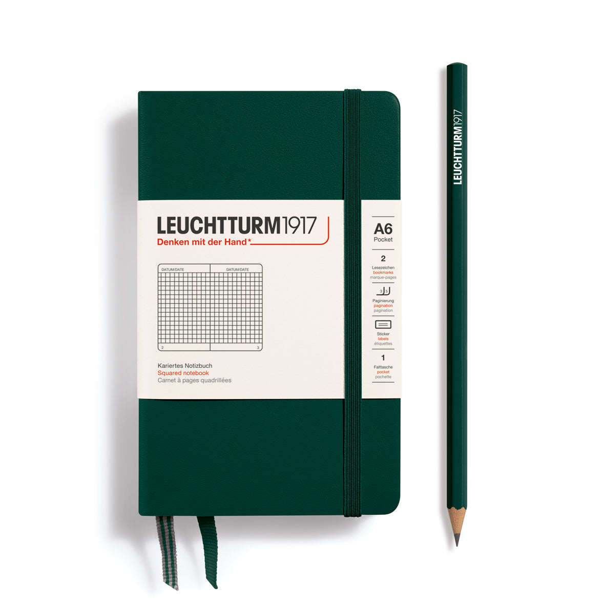 Notebook Hardcover Pocket (A6), Square, 187 pages, Forest Green