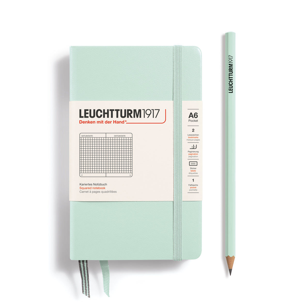 Notebook Hardcover Pocket (A6), Square, 187 pages, Mint Green