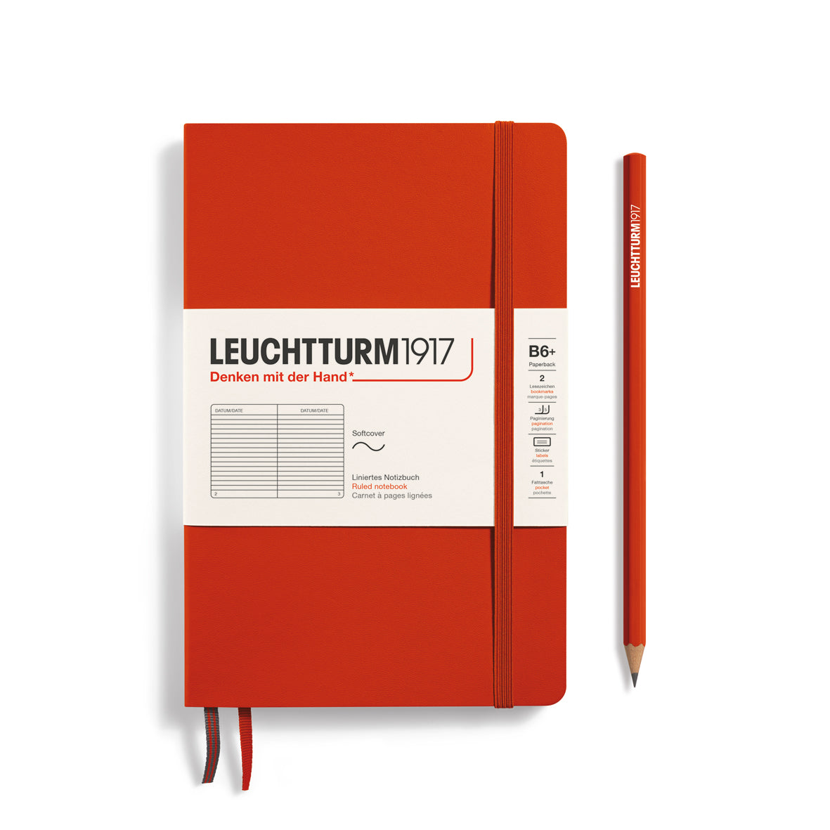 Notebook Softcover Paperback (B6+), Ruled, 123 pages, Fox Red
