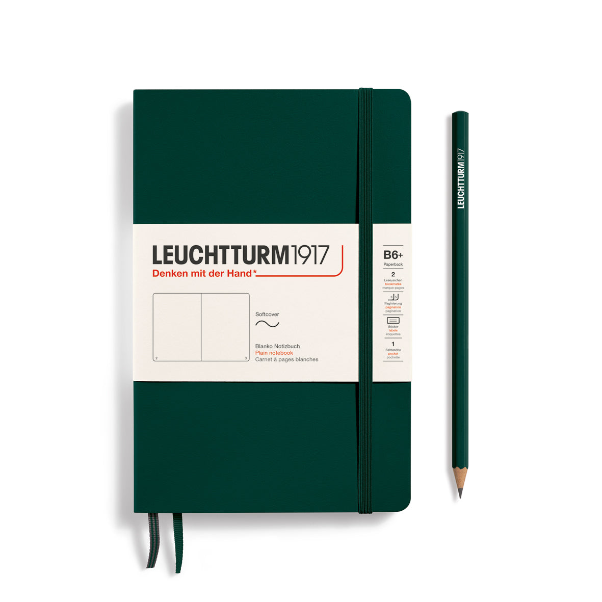 Notebook Softcover Paperback (B6+), Plain, 123 pages, Forest Green
