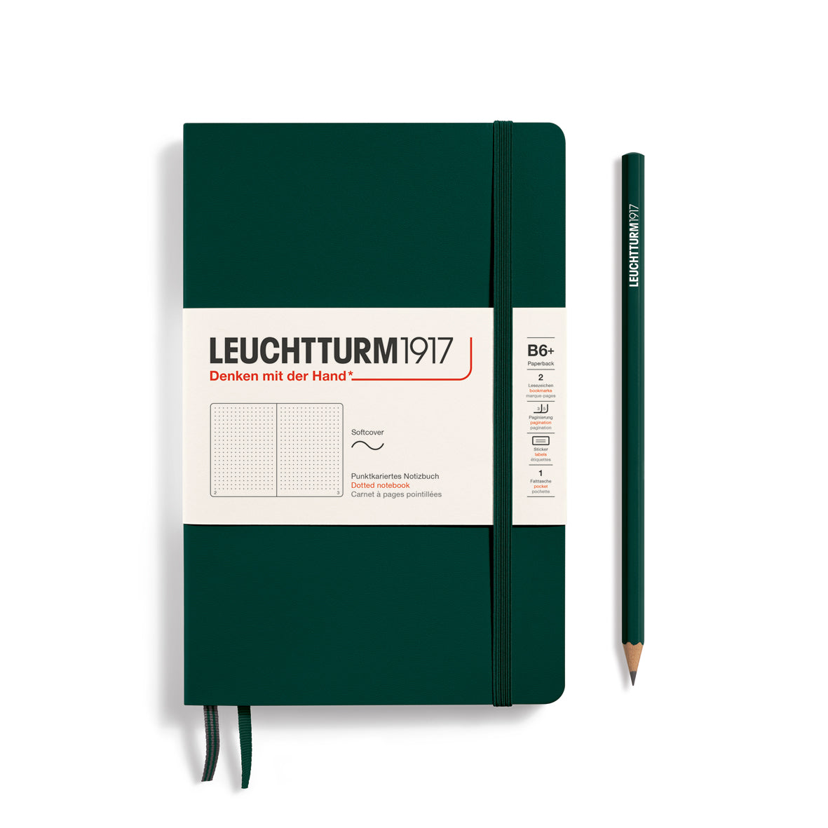Notebook Softcover Paperback (B6+), Dotted, 123 pages, Forest Green