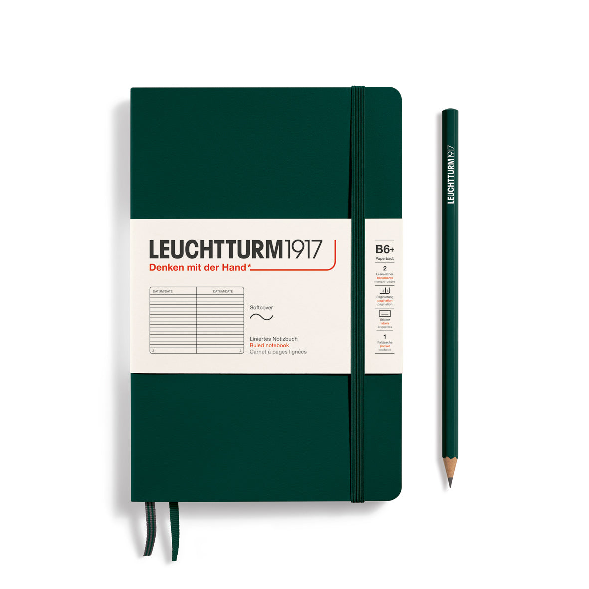 Notebook Softcover Paperback (B6+), Ruled, 123 pages, Forest Green