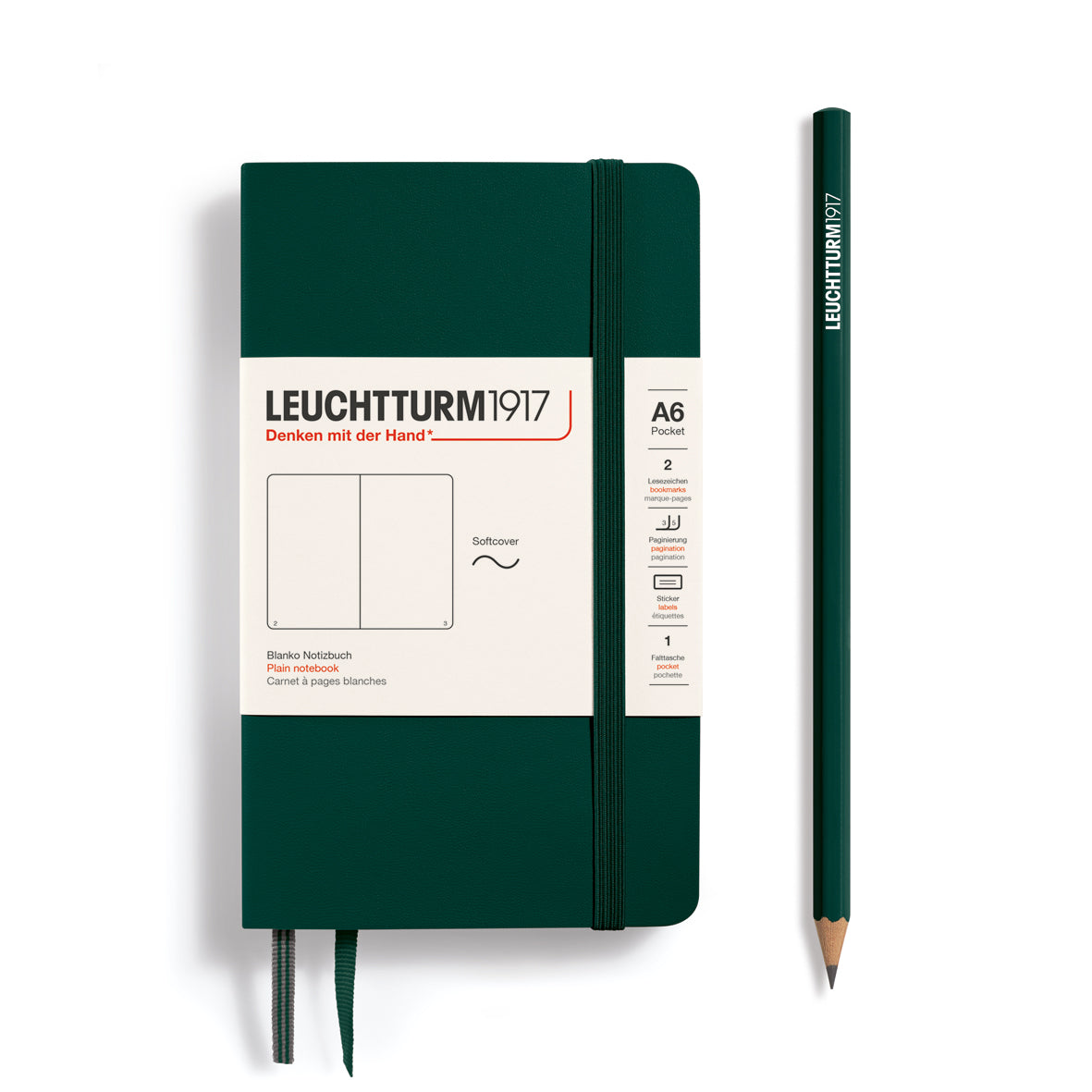 Notebook Softcover Pocket (A6), Plain, 123 pages, Forest Green