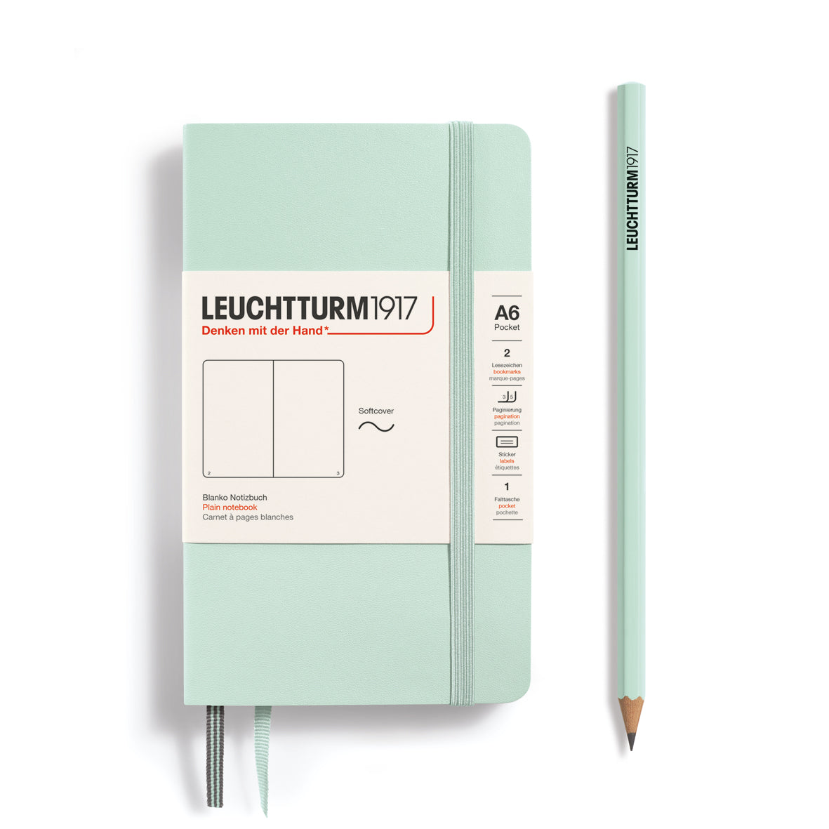 Notebook Softcover Pocket (A6), Plain, 123 pages, Mint Green