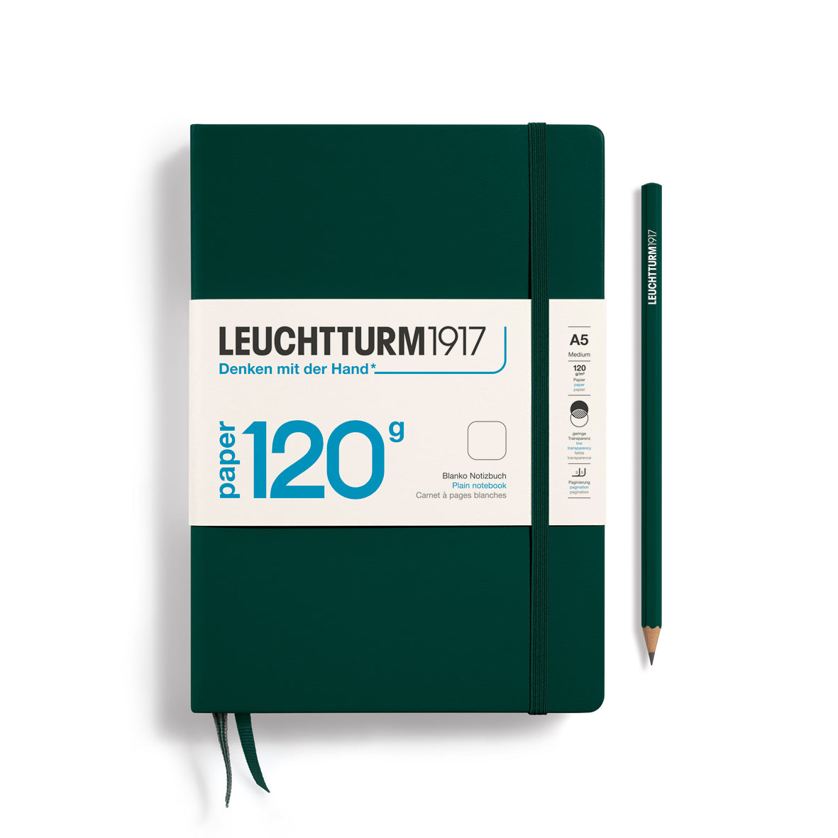 Notebook Hardcover Medium (A5), 120g Edition, Plain, 203 pages, Forest Green