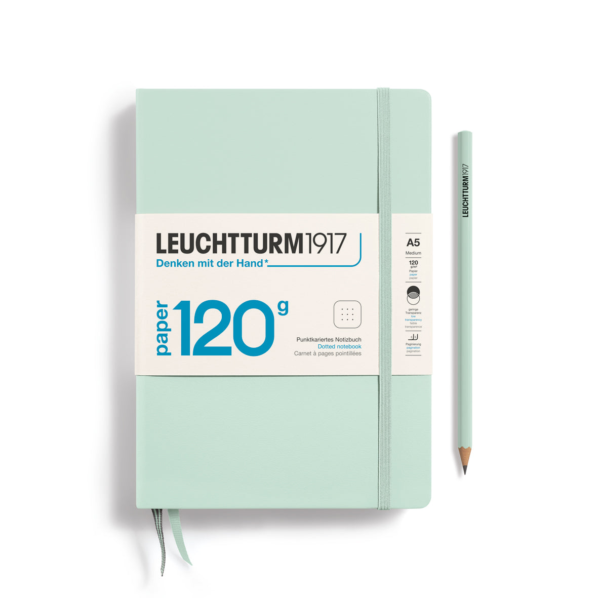 Notebook Hardcover Medium (A5), 120g Edition, Dotted, 203 pages, Mint Green