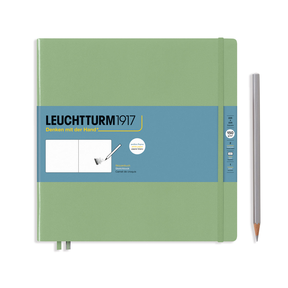 Sketchbook, Square (225 x 225mm), Hardcover, Plain, 112 pages(150gsm), Sage