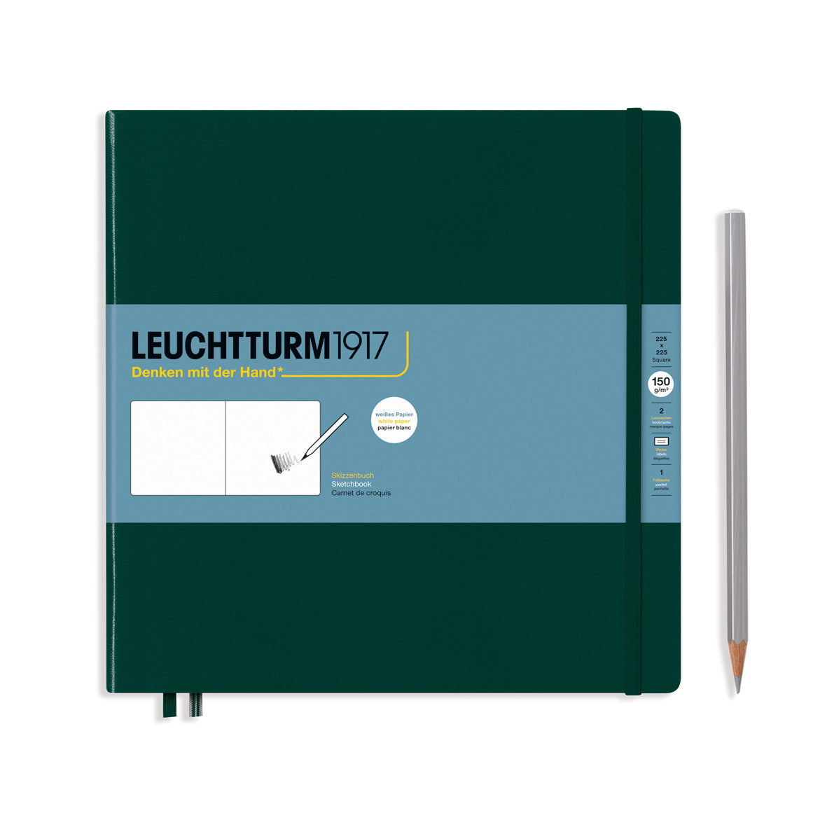 Sketchbook, Square (225 x 225mm), Hardcover, Plain, 112 pages(150gsm), Forest Green