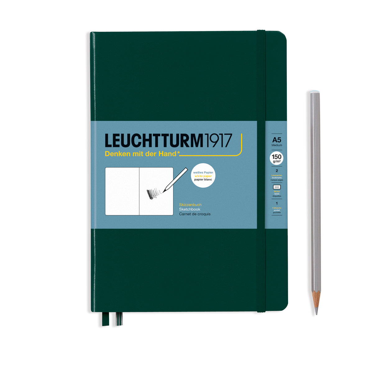 Sketchbook, Medium (A5), Hardcover, Plain, 112 pages(150gsm), Forest Green