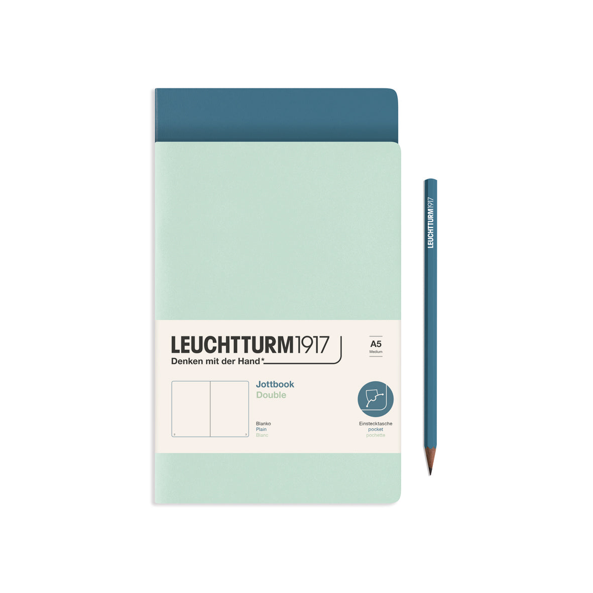 Jotbook (A5) Mint Green and Stone Blue, Plain, 59 pages, double pack