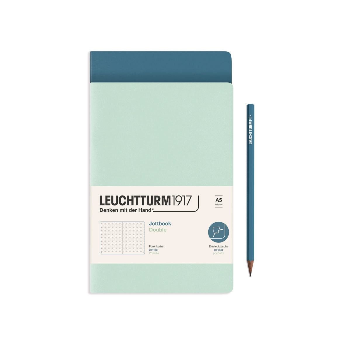 Jotbook (A5) Mint Green and Stone Blue, dotted, 59 pages, double pack