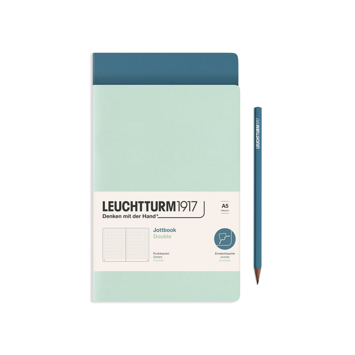Jotbook (A5) Mint Green and Stone Blue, dotted, 59 pages, double pack