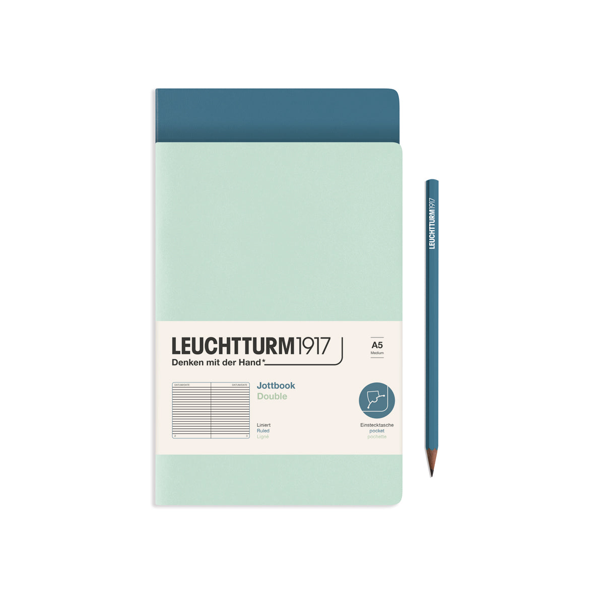 Jotbook (A5) Mint Green and Stone Blue, ruled, 59 pages, double pack