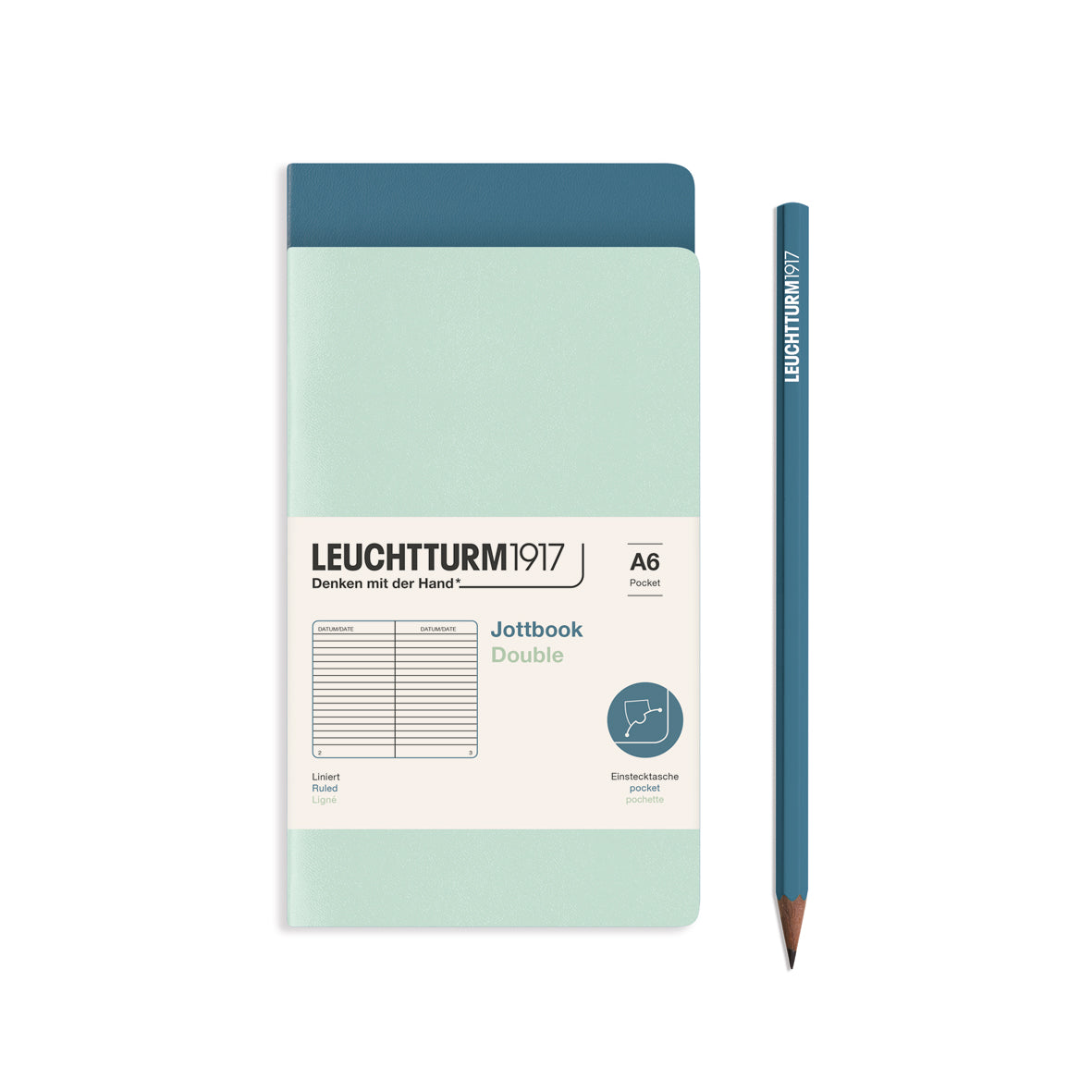 Jotbook (A5) Mint Green and Stone Blue, ruled, 59 pages, double pack