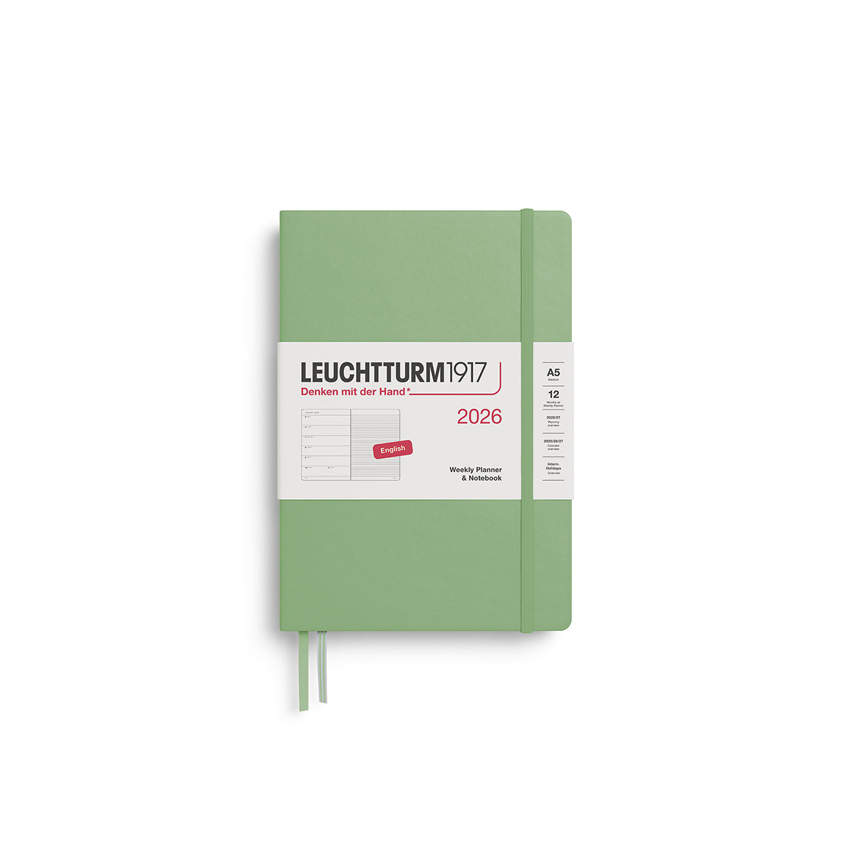 Weekly Planner & Notebook Medium (A5) 2026, Hardcover, Sage