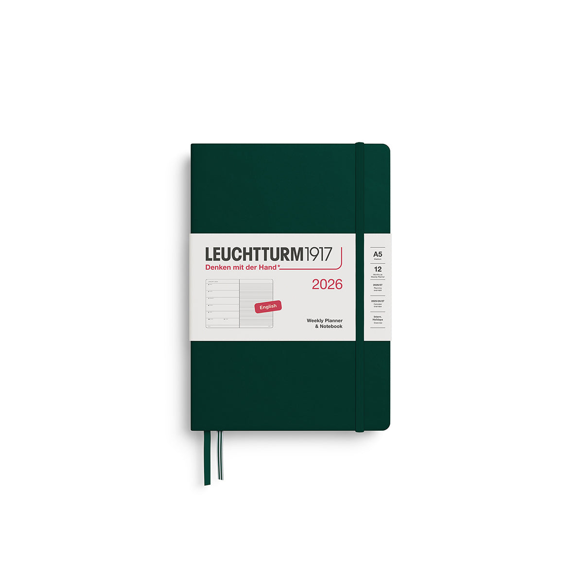 Weekly Planner & Notebook Medium (A5) 2026, Hardcover, Forest Green