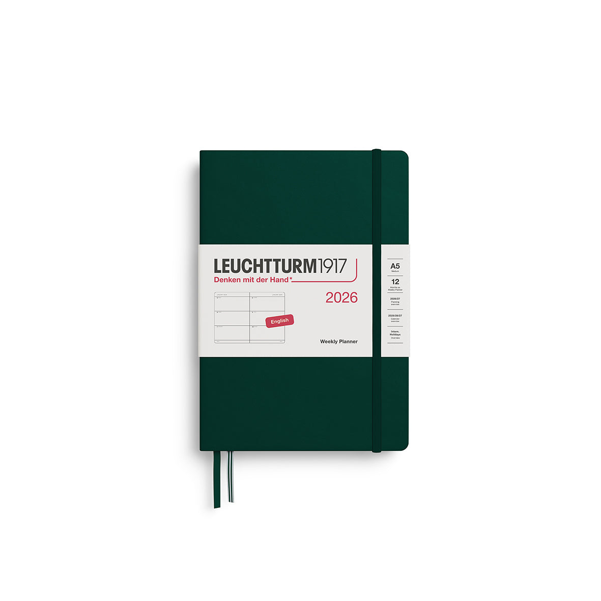 Weekly Planner Medium (A5) 2026, Hardcover, Forest Green