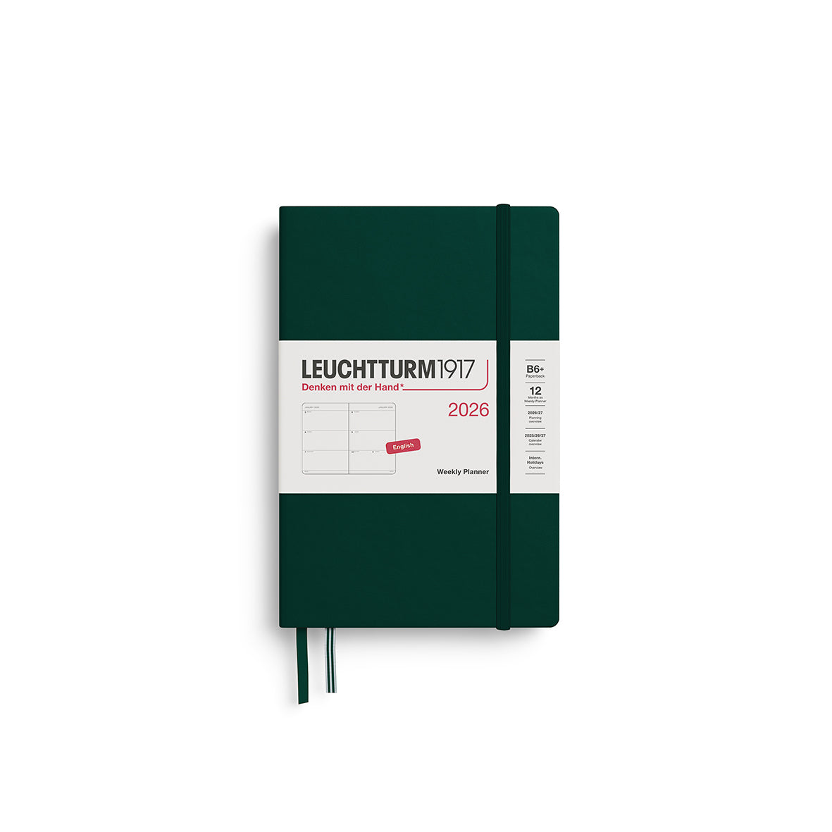 Weekly Planner Paperback (B6+) 2026, Hardcover, Forest Green