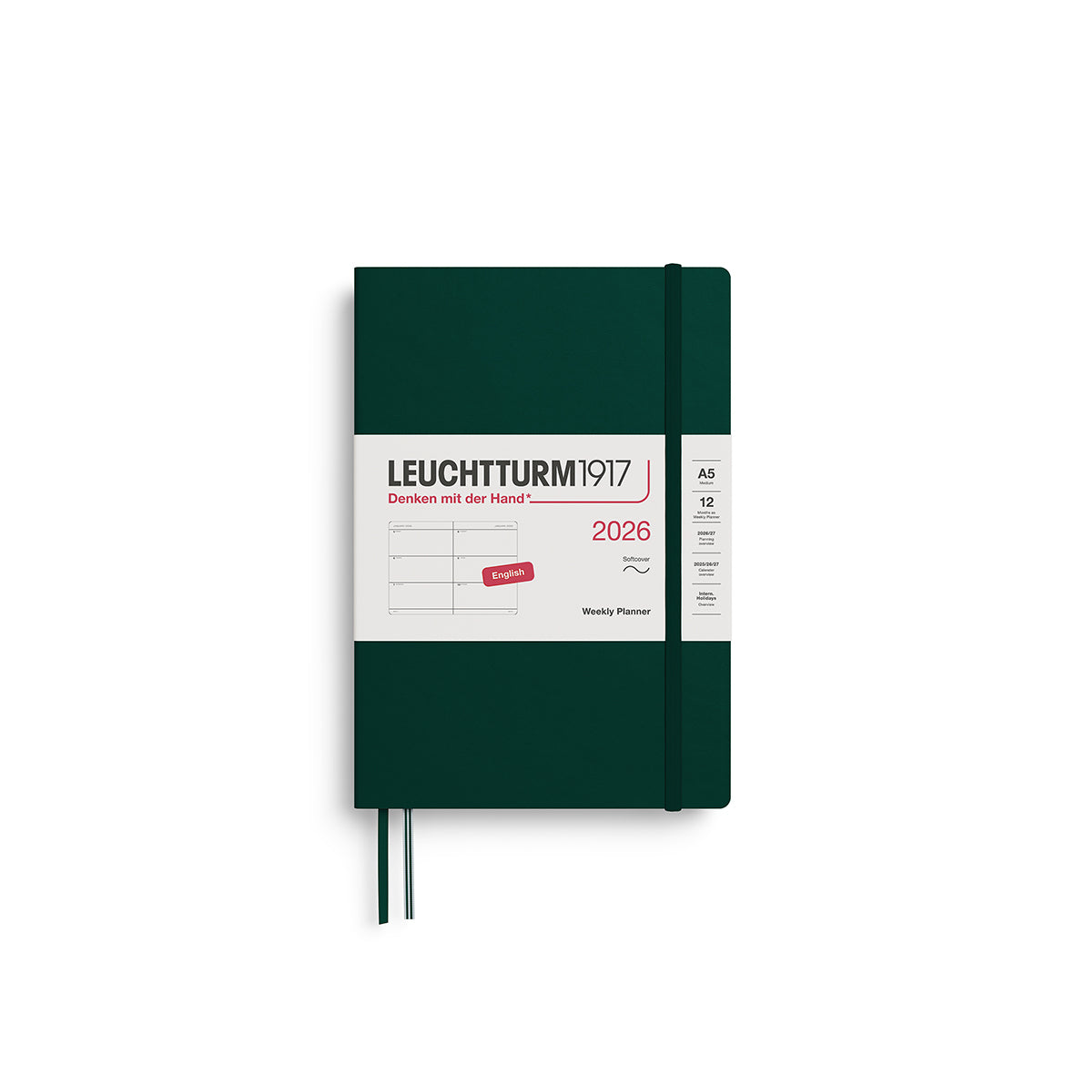Weekly Planner Medium (A5) 2026, Softcover, Forest Green