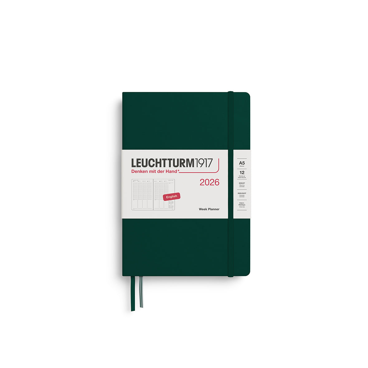 Week Planner Medium (A5) 2026, Hardcover, Forest Green