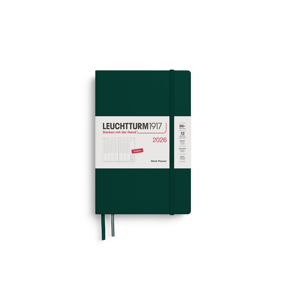 Week Planner Paperback (B6+) 2026, Hardcover, Forest Green