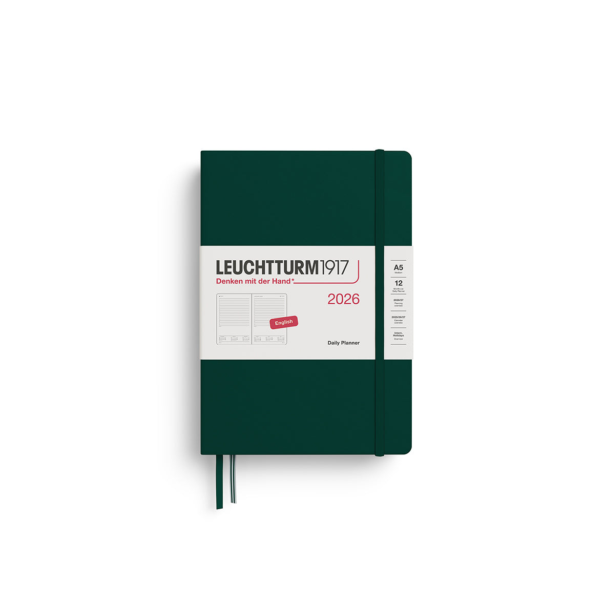 Daily Planner Medium (A5) 2026, Hardcover, Forest Green