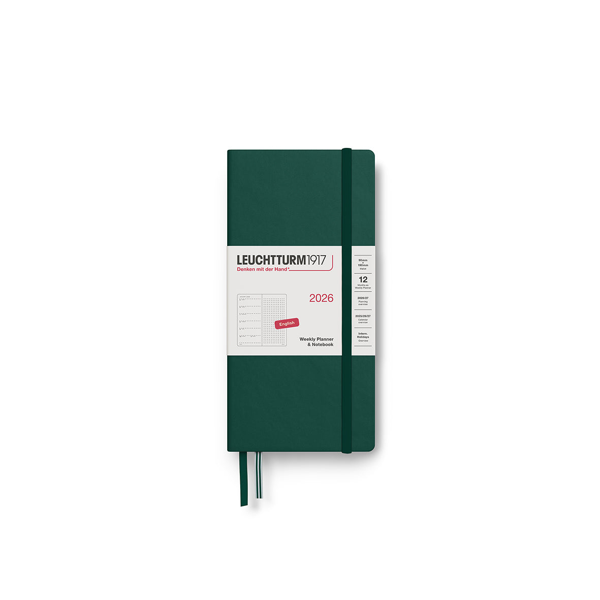 Weekly Planner & Notebook Dotted Wallet (B6+ x A6) 2026, Hardcover, Forest Green