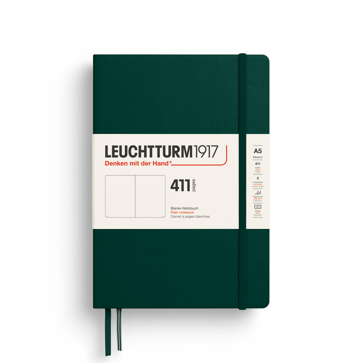 Notebook Medium (A5) Hardcover, 411 Numbered pages, Plain, Forest Green