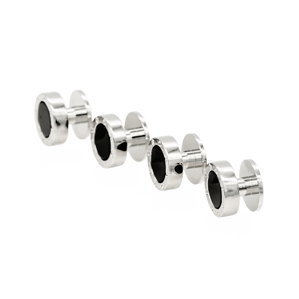 Round rhodium with onyx screw design shirt stud (pack of 4)