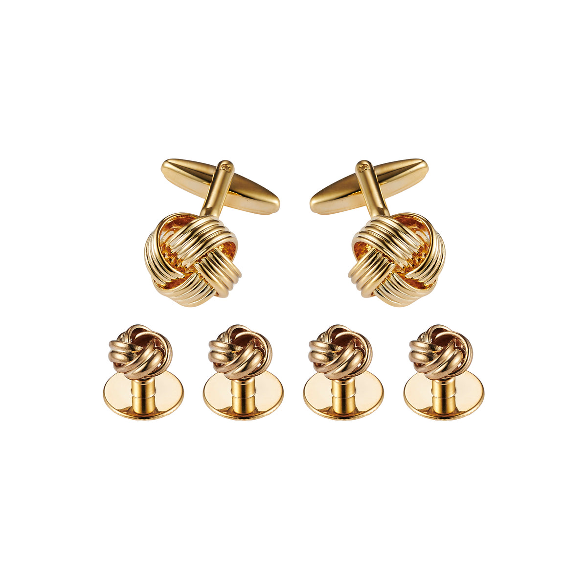 Cufflinks & Dress Studs: Knot Design, Gold Plated (240-11 + 405-11GS, set 6)