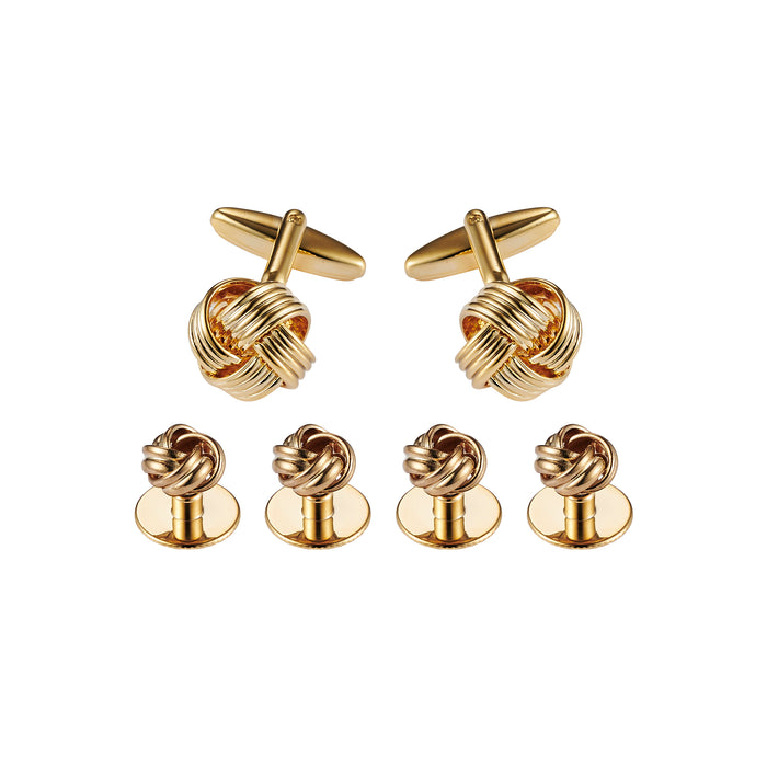 Cufflinks & Dress Studs: Knot Design, Gold Plated (240-11 + 405-11GS, set 6)