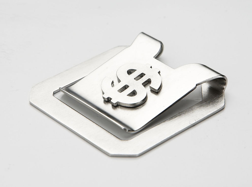 Brushed Square Stainless Steel $ Patterned Money Clip