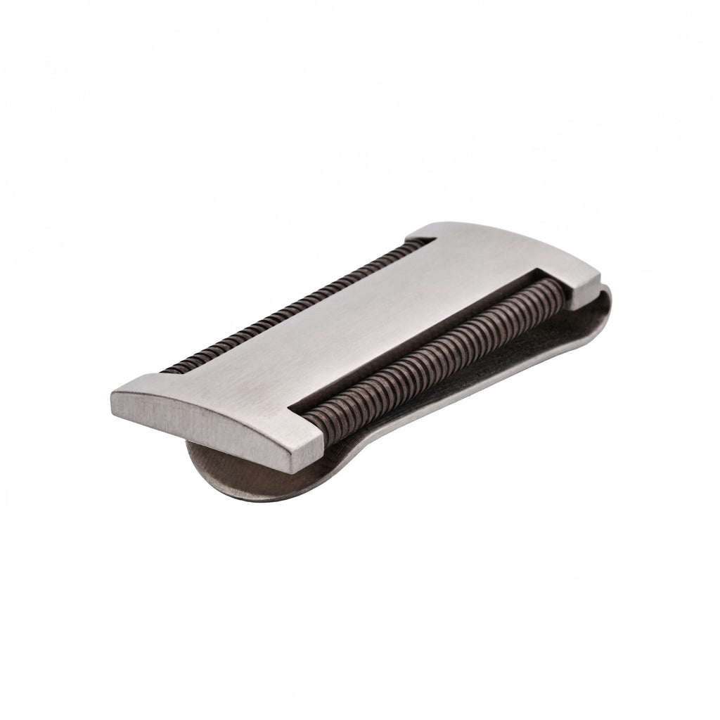 Brushed Stainless Steel Money Clip with Drill Bits on Both Sides
