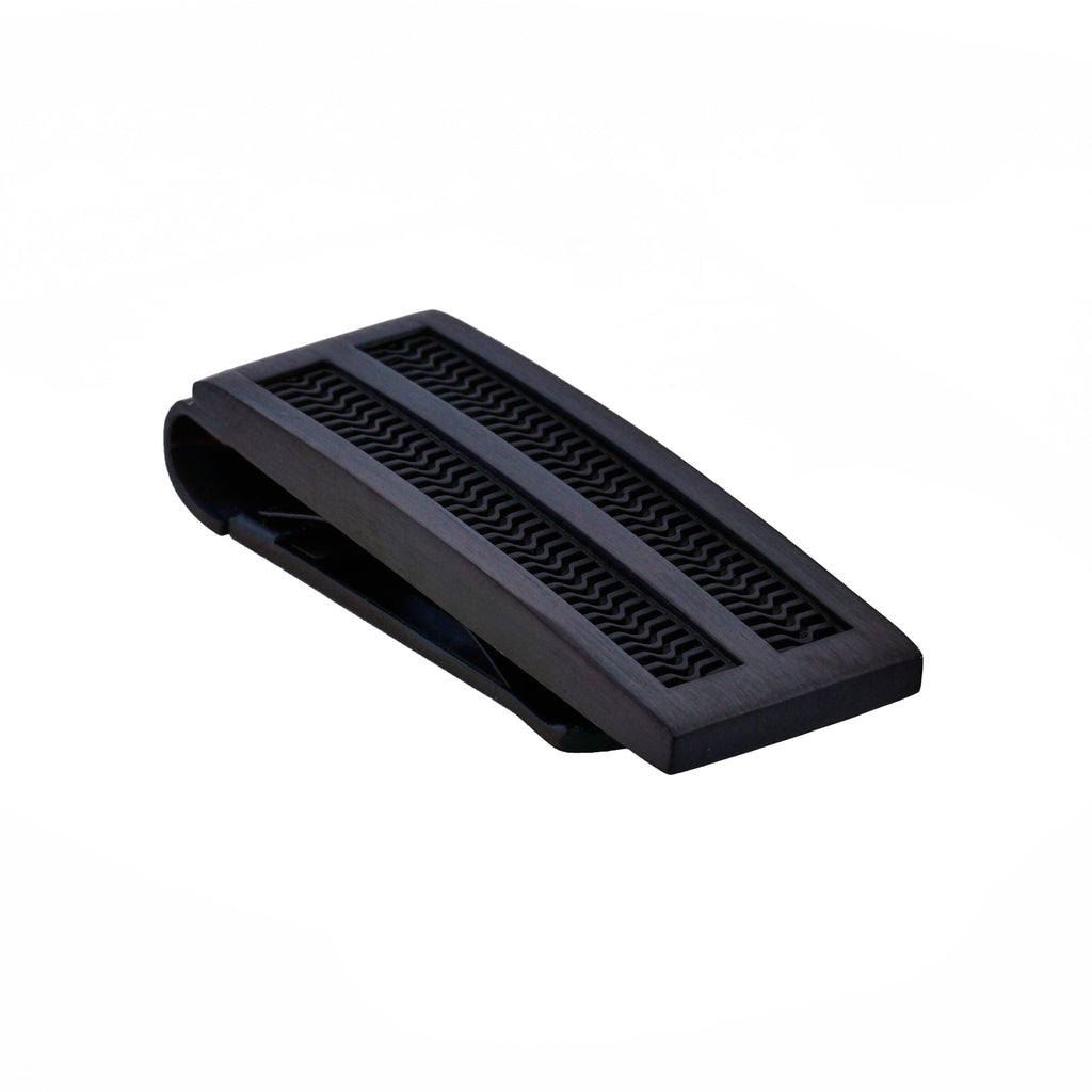 BrushedIon Plated Black Stainless Steel & Black Rubber Inlay Money Clip