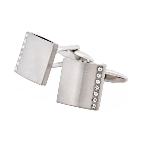 Brushed Rodium Plated & Crystal Cufflinks