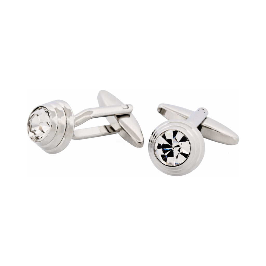 Rhodium Plated Crystal Domed Cufflinks