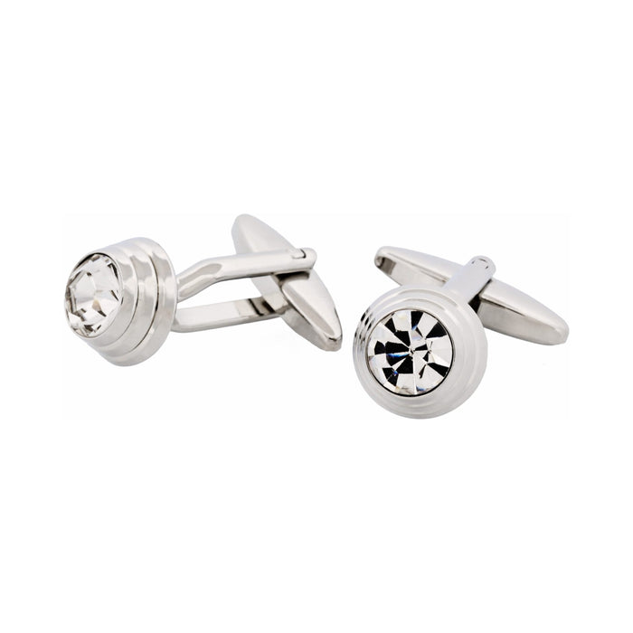 Rhodium Plated Crystal Domed Cufflinks