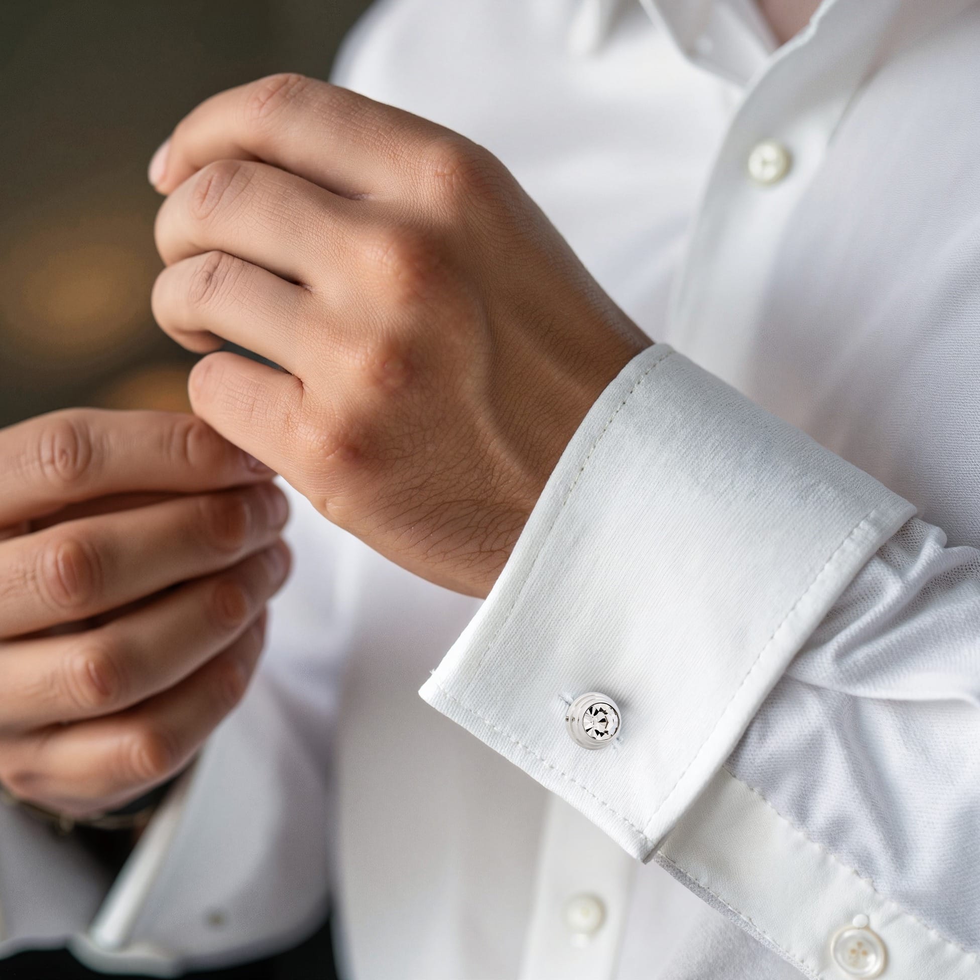 Rhodium Plated Crystal Domed Cufflinks