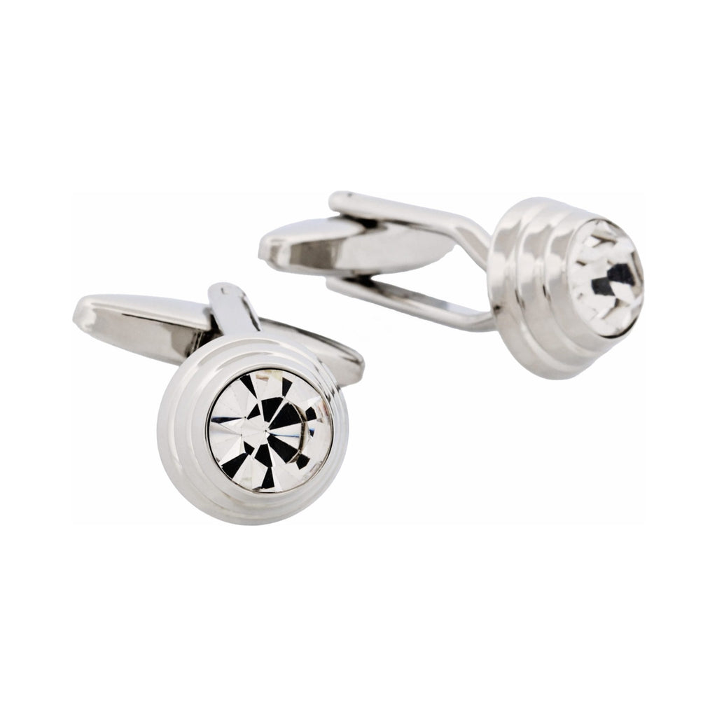 Rhodium Plated Crystal Domed Cufflinks