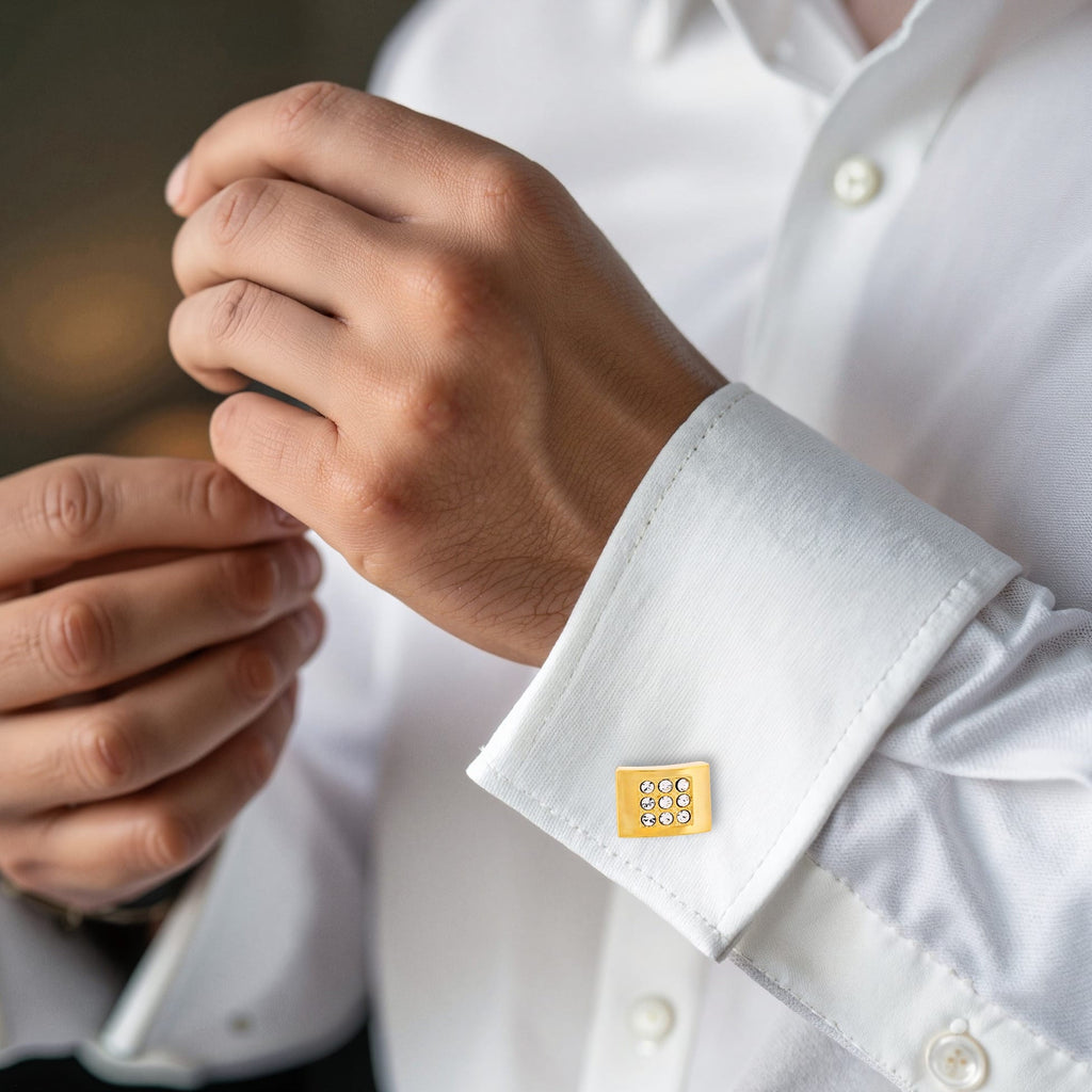 Polished Gold Plated & Crystal Cufflinks