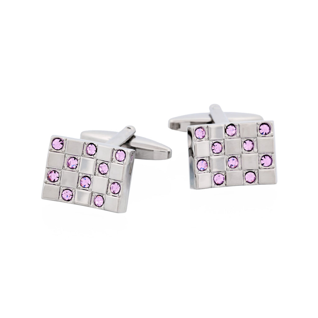Brushed Rhodium Plated & Amethyst Crystal Cufflinks