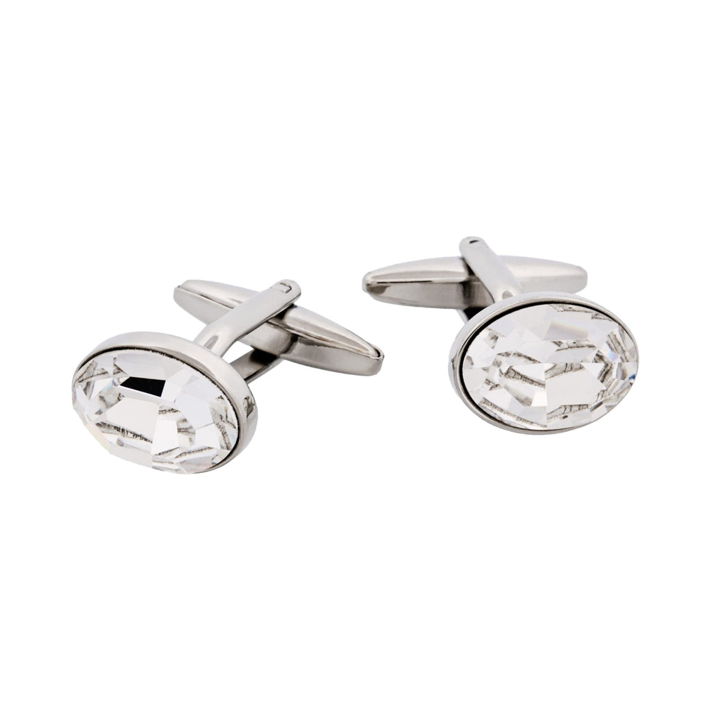 Rhodium Plated Crystal Oval Cufflinks