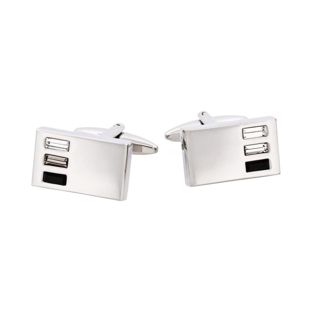 Rhodium Plated Jet & Black Diamond & Crystal Cufflinks