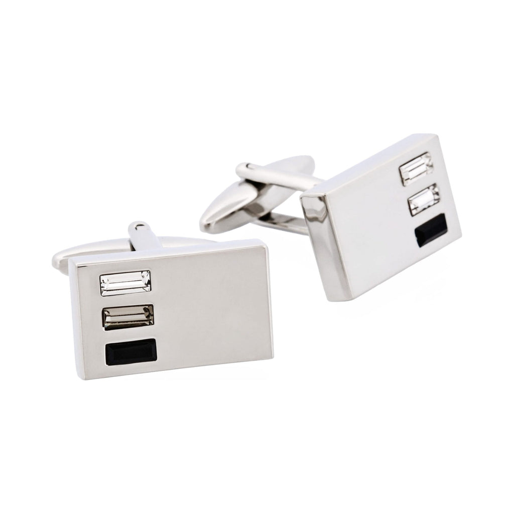 Rhodium Plated Jet & Black Diamond & Crystal Cufflinks