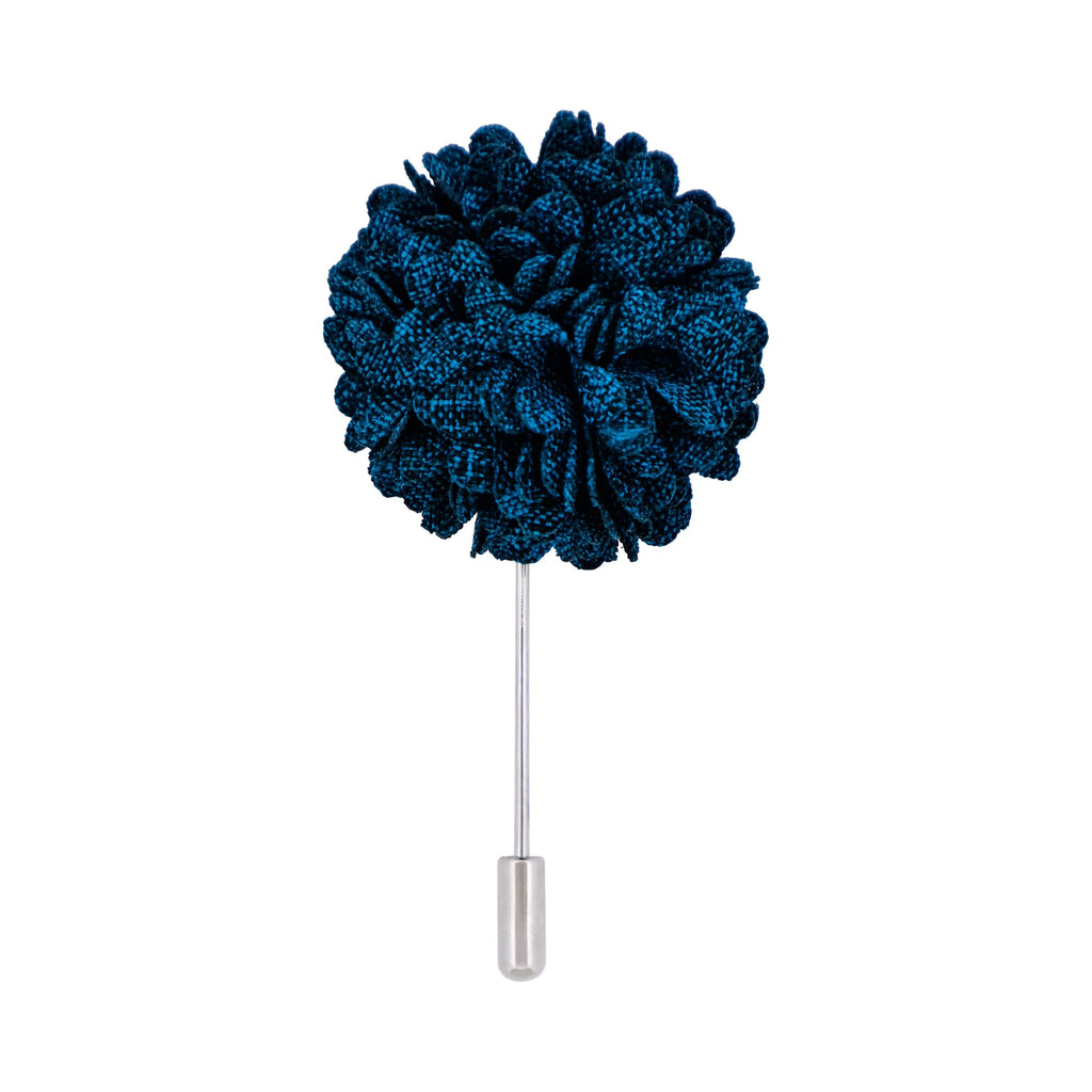 Navy Blue Fabric Flower Rhodium Lapel Pin