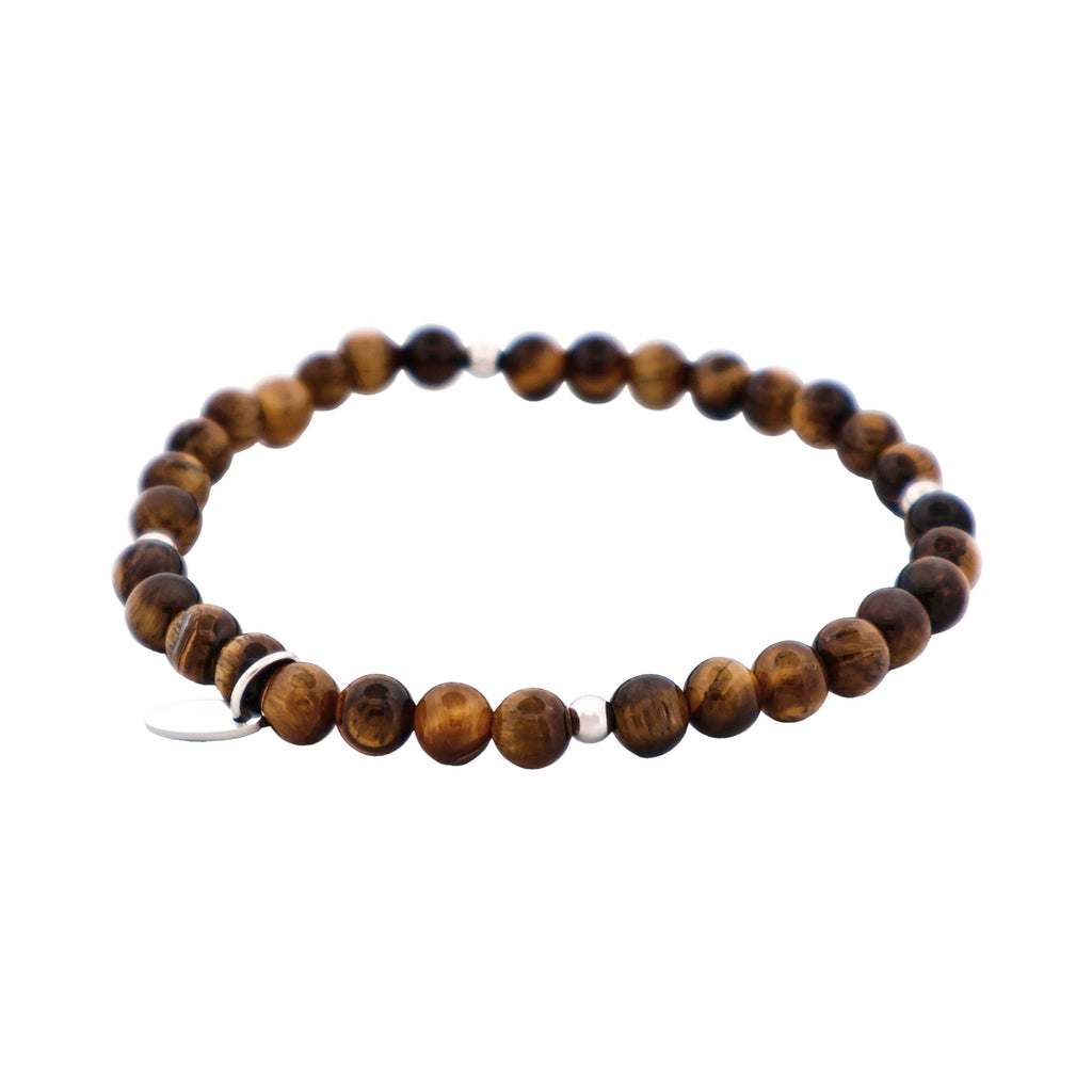 Tiger Eye Beaded & Stainless Steel Ball Bracelet