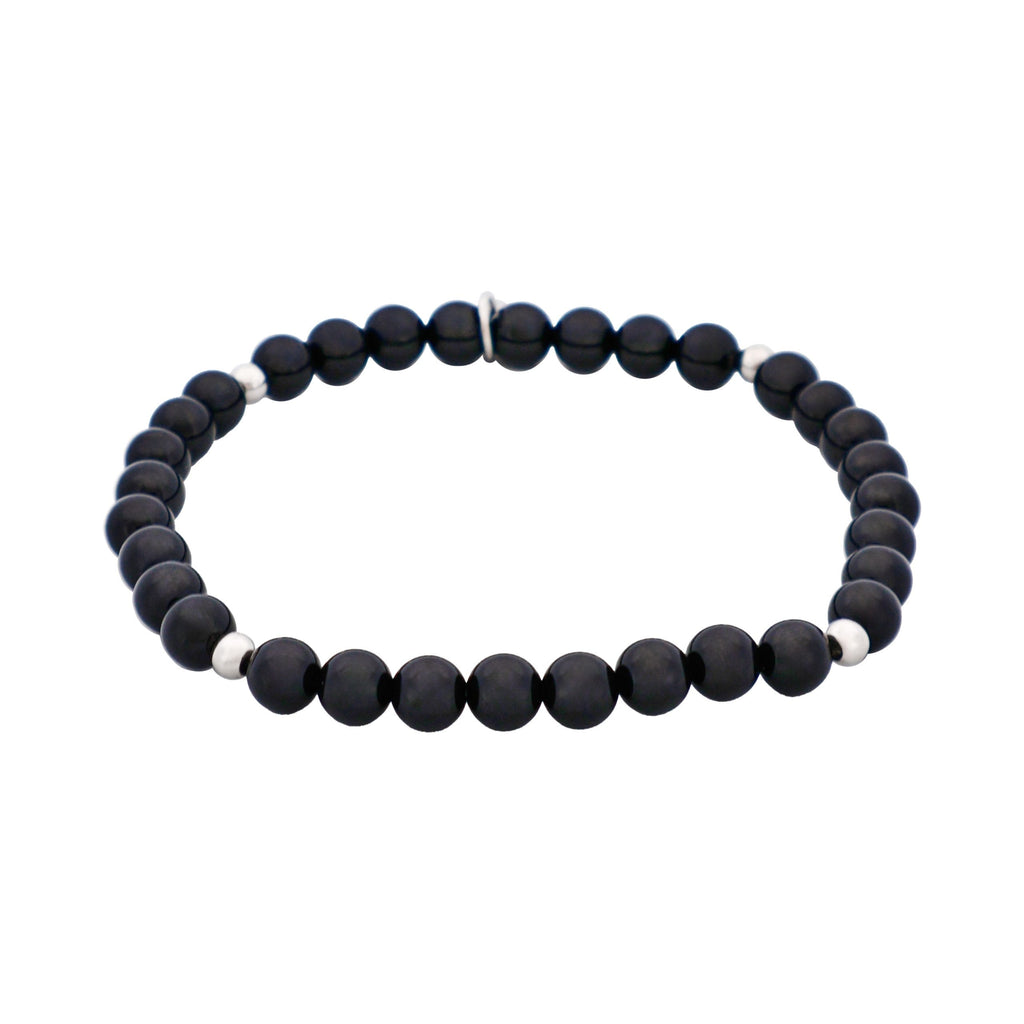Black Agate & Stainless Steel Beaded Bracelet
