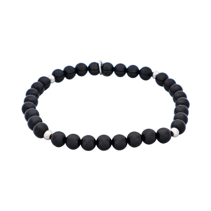 Black Agate & Stainless Steel Beaded Bracelet