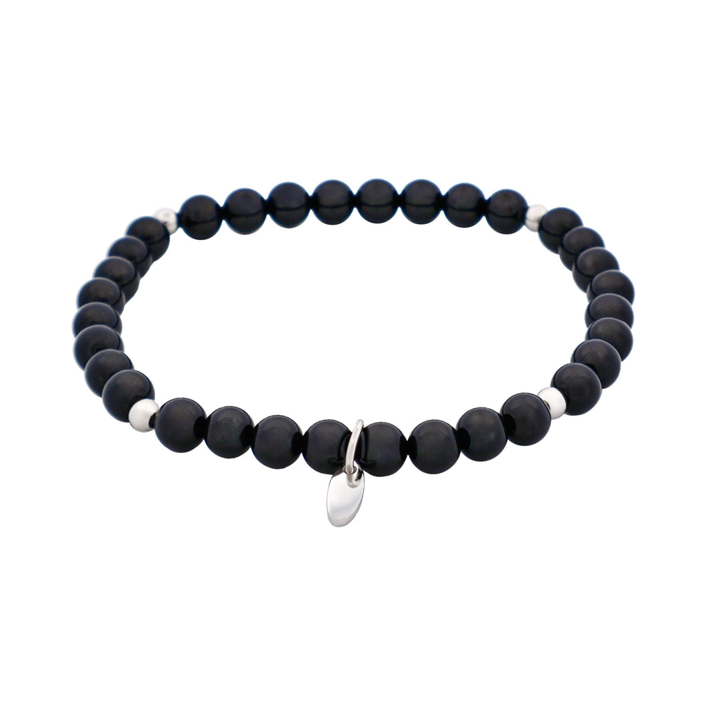 Black Agate & Stainless Steel Beaded Bracelet