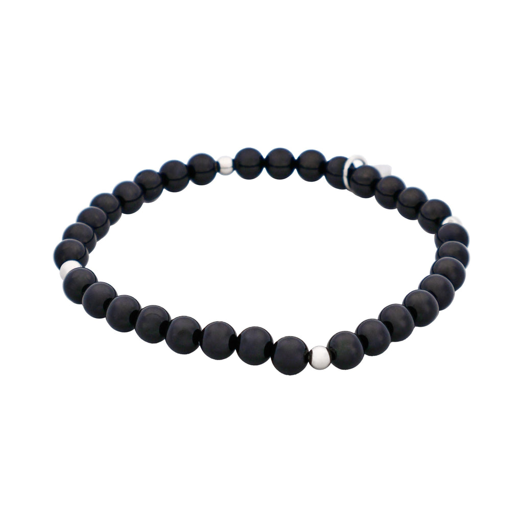 Black Agate & Stainless Steel Beaded Bracelet